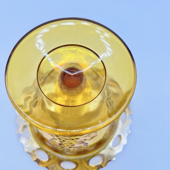 VTG 70s Indiana Amber Glass Carnival Autumn Harvest Grape Candy Jelly Dish w/Lid - Picture 8 of 11